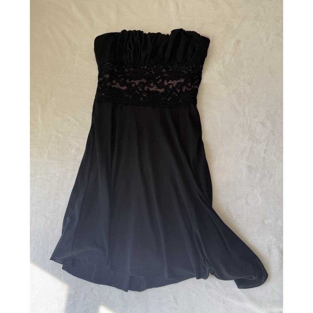 Studio Y Black Lace Pink Lined Strapless Juniors Small Formal Homecoming Dress